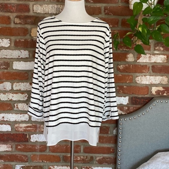 Vince Camuto Blue White Striped Knit Tunic Top Size XL New with tags - Picture 4 of 10